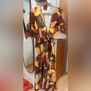 Anthropologie Hutch Deep V print wrap dress